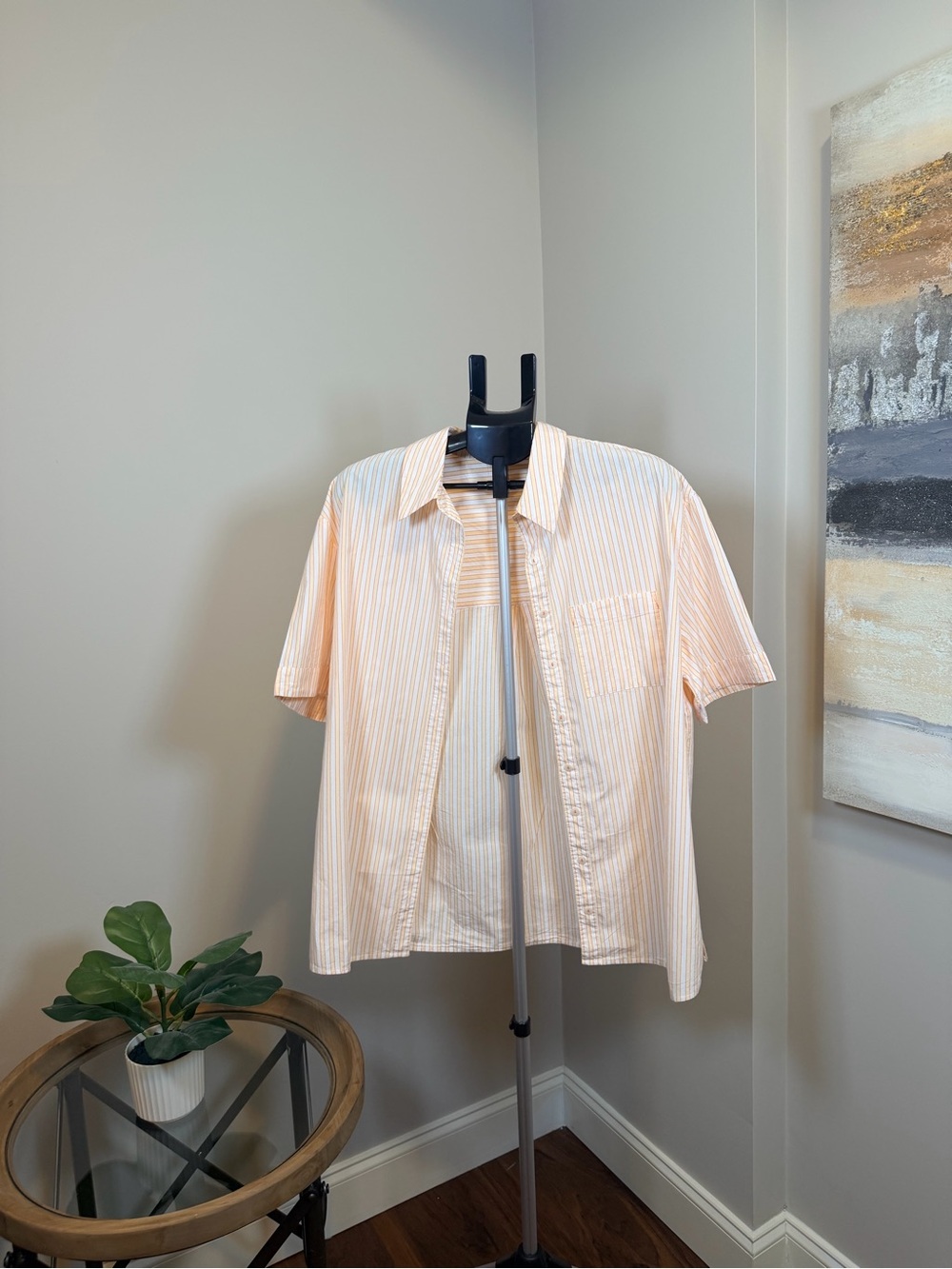 By Anthropologie Orange Striped Cotton Oversized Button Down Shirt - Picture 8 of 11